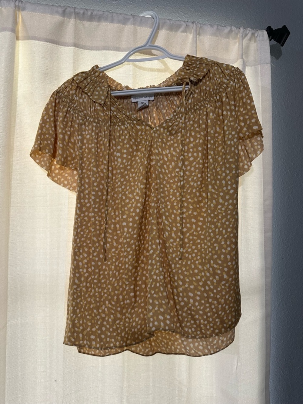 cupcakes & cashmere Mustard Dot Ruffle Peasant Blouse